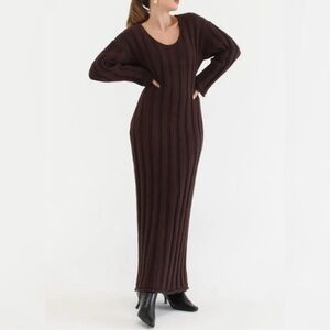Rumored NWT Missoula Espresso Brown Ribbed Knit Maxi Sweater Dress